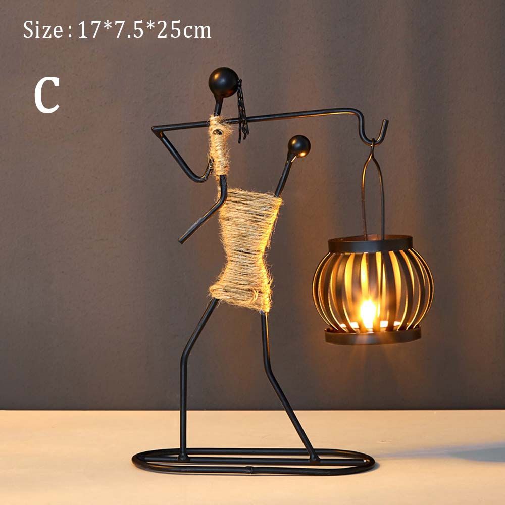 Metal candle holder abstract figure sculpture