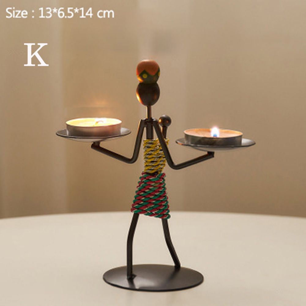 Metal candle holder abstract figure sculpture